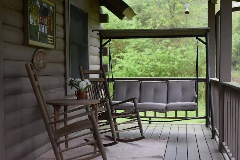 Morning coffee on cabin porch